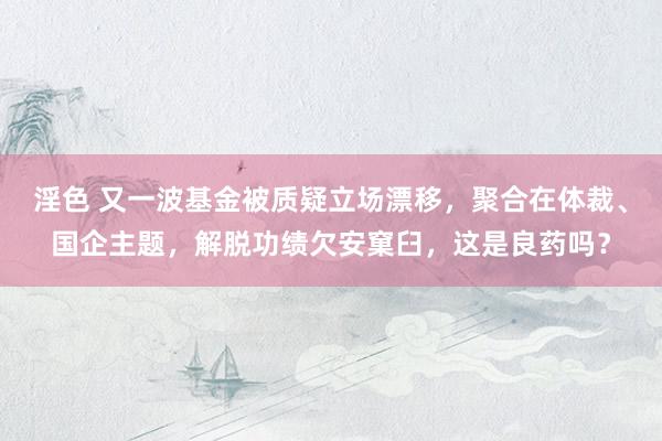 淫色 又一波基金被质疑立场漂移，聚合在体裁、国企主题，解脱功绩欠安窠臼，这是良药吗？