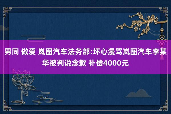 男同 做爱 岚图汽车法务部:坏心漫骂岚图汽车李某华被判说念歉 补偿4000元